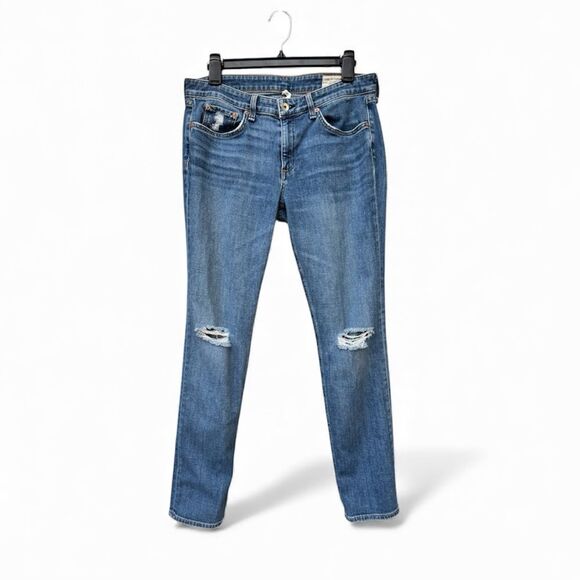 rag & bone Denim - Rag & Bone Dre Low Rise Slim Boyfriend Jeans 28 Distressed Medium Wash
